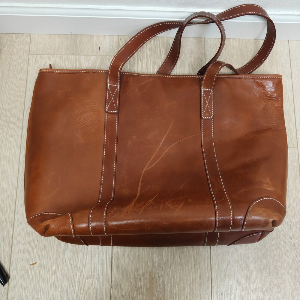 Mulholland Tote Bag OS Brown Leather Contrast Stitching Large Shoulder Bag - Picture 6 of 11